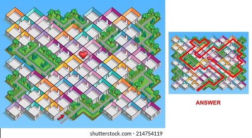 Room maze for kids (hard). Heart is hidden in one of the rooms, find a way to reach the heart.