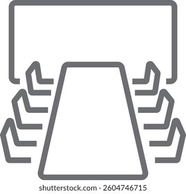 Room Meeting icon with black outline style. table, discussion, conference, presentation, interior, communication, seminar. Vector illustration