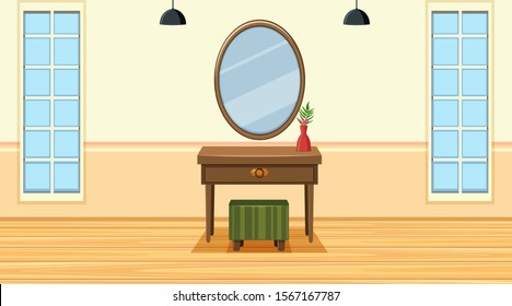 Room with mirror and table illustration