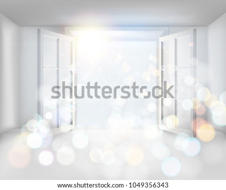The room with open window. Vector illustration.