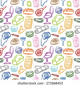 Room pattern colorful doodle in vector.
