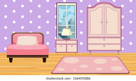 Room with pink furniture and carpet illustration