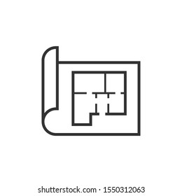 Room Plan Icon In Flat Style. Blueprint Vector Illustration On White Isolated Background. House Project Business Concept.