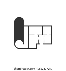 Room plan icon in flat style. Blueprint vector illustration on white isolated background. House project business concept.