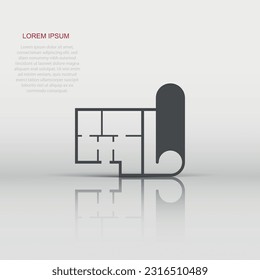 Room plan icon in flat style. Blueprint vector illustration on white isolated background. House project business concept.