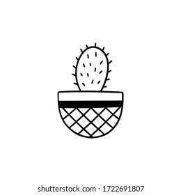 Room plant hand drawn vector outline doodle illustration. Decorative potted house plant isolated on white background.