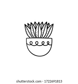 Room plant hand drawn vector outline doodle illustration. Decorative potted house plant isolated on white background.