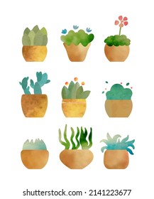 room plants vector isolated illustration set