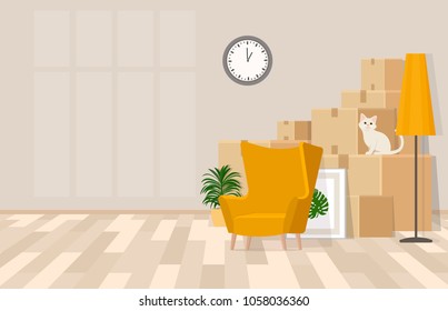 Room in the process of moving. Vector illustration.