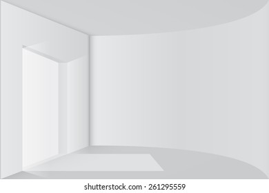Room with rounded wall and door. Vector illustration.