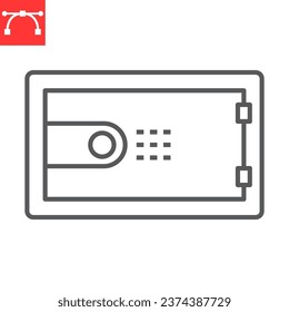 En el icono de la línea de seguridad de la habitación, caja de seguridad y servicios de hotel, icono del vector de caja fuerte, gráficos vectoriales, símbolo de contorno de trazo editable, eps 10.