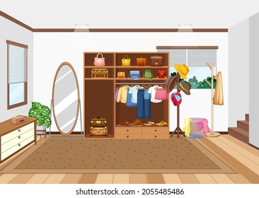 Room Scene With Closet And Kids Accessories Illustration