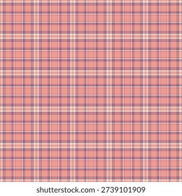 Room seamless check pattern, frame texture tartan textile. Furniture plaid background fabric vector in red and pastel colors palette.