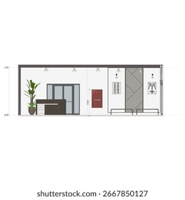 Boceto de la sección de la habitación para ver el interior del edificio