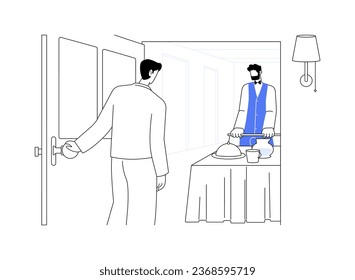 Room service abstract concept vector illustration. Professional hotel maid brings breakfast to the room, recreation and hospitality business, hotel room service, luxury resort abstract metaphor.