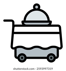 Room service icon in flat line style representing in-room dining hotel services and hospitality convenience ideal for travel and accommodation concepts.