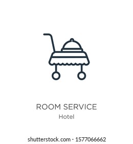 Room service icon. Thin linear room service outline icon isolated on white background from hotel collection. Line vector sign, symbol for web and mobile