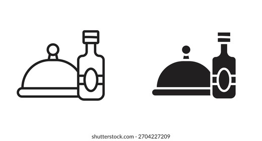 Icono de servicio de habitaciones de estilo plano y trazo fino.