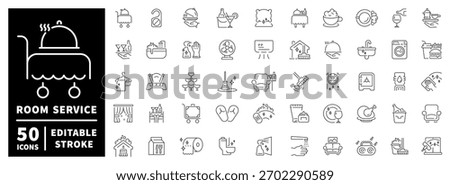 Room service icons set. editable line icons, catering and hospitality symbols