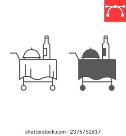 Room service line and glyph icon, food order and hotel services, room service trolley vector icon, vector graphics, editable stroke outline sign, eps 10.