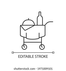 Room service linear icon. Hotel service enabling guests to choose items of food and drink. Thin line customizable illustration. Contour symbol. Vector isolated outline drawing. Editable stroke