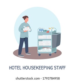 Room service social media post mockup. Hotel housekeeping staff phrase. Web banner design template. Resort cleaning booster, content layout with inscription. Poster, print ads and flat illustration