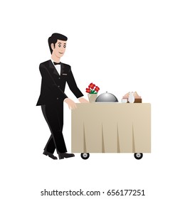 room service waiter, vector illustration