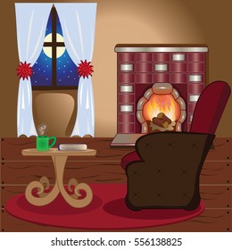 Room with sofa and fireplace