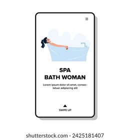 room spa bath woman vector. home tub, young shower, body skincare room spa bath woman web flat cartoon illustration