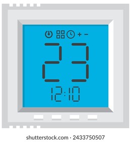 Regulador de temperatura de la habitación para la ilustración de dibujos animados del vector de la calefacción eléctrica del piso aislado en un fondo blanco.