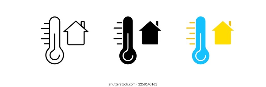 Room temperature icons set. Thermometer, home, comfort, global warming, summer, heat, warmth, up, meteorology, degrees, health, fever. weather concept. vector line icon in different styles