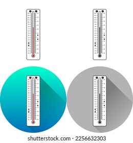 Room Thermometer Celsius-Fahrenheit Laboratory Equipment Icon, Set of Flat Long Shadow, Color, Black-White Silhouette, Line Art Logo Icon Symbol Isolated on White Background for Science Medical