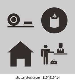 room vector icons set. with candle, home, check in hotel and plates shelf in set
