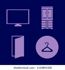 room vector icons set. with cupboard, monitor, hanger and door open in set