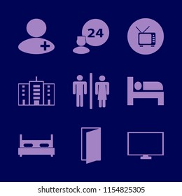 room vector icons set. with doctor, double bed, bed and door open in set