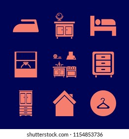 room vector icons set. with home, nightstand, kitchen and cupboard in set