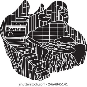 Esténcil del Vector de la habitación, blanco y negro