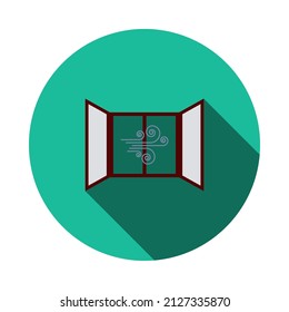 Room Ventilation Icon. Flat Circle Stencil Design With Long Shadow. Vector Illustration.