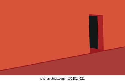 Room wall. Open door on a light red wall vector illustration