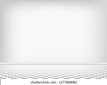 Room with white wall and squared pattern floor, interior of empty living room, vector illustration