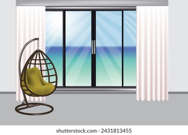 Room with wicker swing, vector