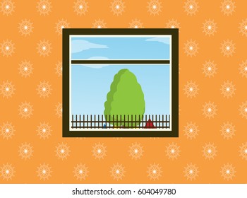 Room window blue sky tree