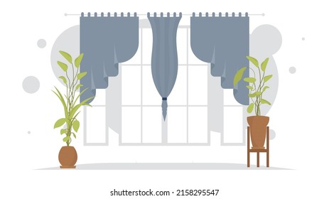 Habitación con ventana. Interior. Estilo de caricatura. Ilustración del vector