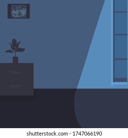 Room with a window at night. Vector illustration