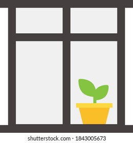 Room Window with small plant sprout - Flat Illustration
