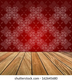 Room with wooden floors and vintage wallpaper. Vector illustration.