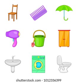 Room work icons set. Cartoon set of 9 room work vector icons for web isolated on white background