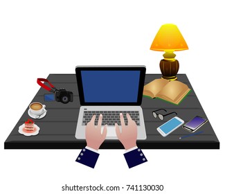 room for work with many equipment on table vector design