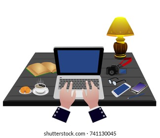 room for work with many equipment on table vector design