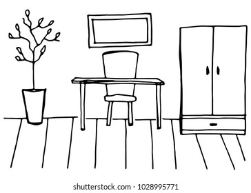 room workplace vector sketch isolated